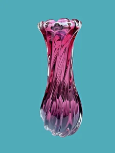 CRANBERRY TWIST VASE CZECH CHRIBSKA LARGE ART GLASS FLUTED VASE 12" HEIGHT - Picture 1 of 9