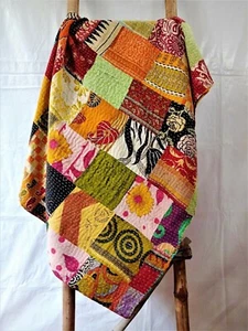 Manta de edredón Kantha de colección Patchwork colchas indias colcha doble algodón - Imagen 1 de 2