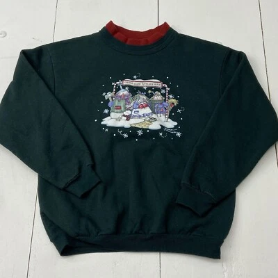 Suéter de Natal vintage verde sol da manhã Natal boneco de neve feminino tamanho P EUA - Imagem 1 de 4