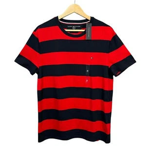Tommy Hilfiger Herren Streifen T-Shirt Gr. M-L Primary Red - Navy Stretch Rundhals - Bild 1 von 6