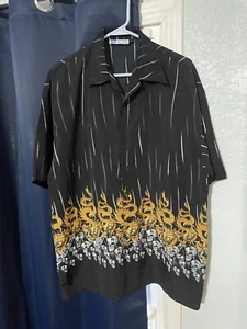 Vintage Y2K Skull Dragon Button Shirt Mens Size Large All Over Print Polyester - Picture 1 of 7