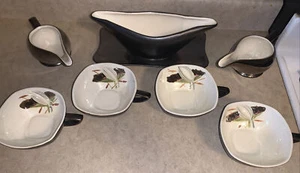RED WING POTTERY LOTUS BRONZE SET OF 4 CUPS 2 POURERS GRAVY BOAT - Picture 1 of 10