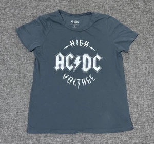 AC/DC High Voltage Logo Rock Band Gray Top T-Shirt Women's Size M Casual - Picture 1 of 4