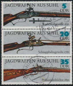 DDR 1978 SC# 1964a - 1968a - Hunting Guns - Vertical Strip of Three - Used  - Picture 1 of 2