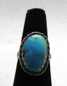 ANELLO TURCHESE VINTAGE GRANDE NATIVO AMERICANO STERLING TAGLIA 6 - FIRMATO NAVAJO - Foto 1 di 9
