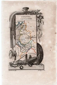 1823 A. M. Perrot Antique Map, Cheshire, Chester, Lancashire, Lancaster, England - Picture 1 of 1