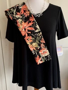 Lularoe Outfit Perfect T Small Solid Black & OS Leggings Coral Green Floral - Picture 1 of 4