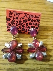 Betsey Johnson Rhinestone Dangle Earrings - Picture 1 of 1