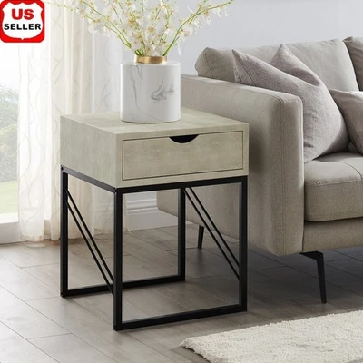 Elegante Mesa Auxiliar Moderna Imitación Shagreen con Cajón y Acentos de Metal Sala EE. UU. Foto 1 de 4