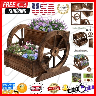 Elegant 2-Tiered Wooden Wagon Planter with Wheels – Perfect for Indoor & Outdoor - Image 1 of 4