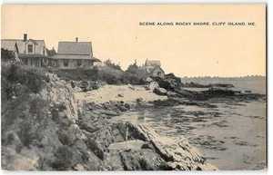 Rocky Shore CLIFF ISLAND Casco Bay Maine 1910er GW Morris Vintage Postkarte - Bild 1 von 2