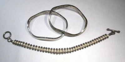 Lot of 3 Sterling Silver Bracelets Hinged Bangles and Beaded ETC10836 - Image 1 of 4