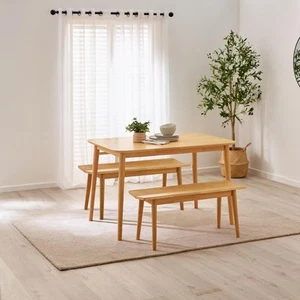 Lynton Small Wooden Rustic Dining Table & 2 Benches - Picture 1 of 26