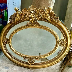 Golden Oval Mirror Vintage Wall Mirror French-Italian Style in Gold Leaf - Picture 1 of 3