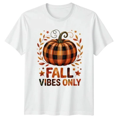 Fall Vibes Only Pumpkin Plaid Seasons Fall Mens T-Shirt Womens Graphic Tee - Image 1 of 4