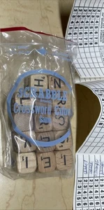 Vintage Scrabble Cubes Game 14 Wooden Letter Dice In Bag W/ Used Tally Sheets - Picture 1 of 7