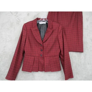 Tahari ASL Skirt Suit Womens 4 Petite Blazer Office Career Pencil Pleated Red - Picture 1 of 14