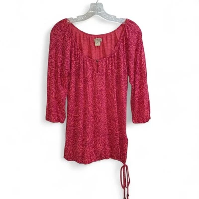 Lucky Brand Coral Pink Boho Tunic 3/4 Sleeve Drawstring Waist Women's Medium  - Image 1 of 4