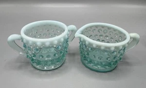 Vintage Fenton blau schimmernd Nagelglas Mini 2,5" Zuckerdose & Milchkännchen Krug - Bild 1 von 8
