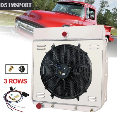 3 Row Aluminum Radiator Shroud Fan Kits For 1953-1956 Ford F-100 F-250 F-350 V8 - Изображение 1 из 4