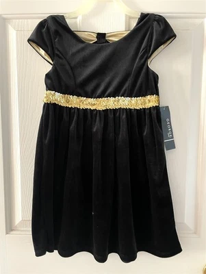 Vestido de fiesta George Girls S-6/6X negro dorado lazo trasero terciopelo lentejuelas cintura Foto 1 de 4