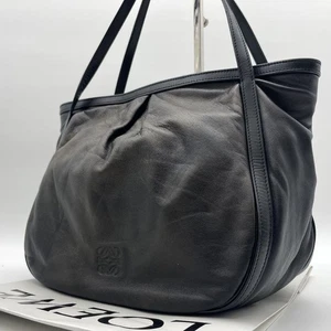 LOEWE Anagram Shoulder Handbag Leather Gunmetal Gray Elegant Purse Made in Spain - Picture 1 of 15