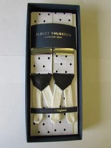 ALBERT THURSTON WHITE & BLACK SPOT BRAID END BRACES - Picture 1 of 3