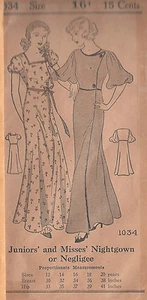 1930s Vintage Sewing Pattern B34" NEGLIGEE, NIGHTGOWN (R287)  - Picture 1 of 1