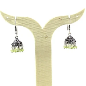Earrings Natural Peridot Gemstone Handmade Beads Jewelry Oxidized Jhumki Jewelry - Picture 1 of 2