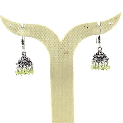Earrings Natural Peridot Gemstone Handmade Beads Jewelry Oxidized Jhumki Jewelry - Image 1 of 2
