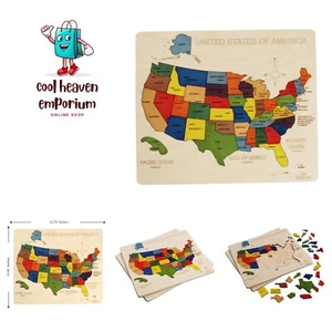 Map Wooden Jigsaw Puzzle for Kids | 44 Puzzle Pieces | Learning & Educational... - Picture 1 of 9