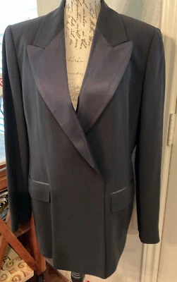 DE COLECCIÓN LINDA ALLARD ELLEN TRACY Mujer Talla 14 100% Lana-Negro-Solapa Satén  Foto 1 de 4