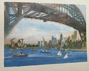 Litografía Franklin McMahon enmarcada puente de la ópera del puerto de Sydney de Australia - Imagen 1 de 12