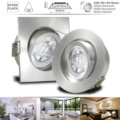 LED Einbaustrahler ohne Trafo 230V 5W extra flach 35 mm 50° Einbauspot Set LUCID - Bild 1 von 4
