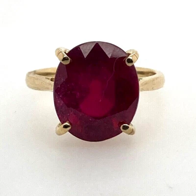 Натуральный овальный рубин солитер кольцо 14k желтое золото 9,36 карат - Изображение 1 из 4
