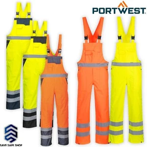 Hi Vis Portwest Bib & Brace reflektierend ungefüttert wasserdicht Arbeitssicherheit insgesamt - Bild 1 von 14