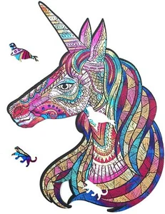 Unicorn Wooden Puzzle Jigsaw, Unique Shaped Puzzle Hidden Animal Pieces 119 PCS - Picture 1 of 6