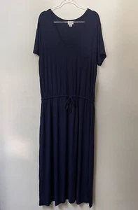 Caslon Maxi Dress Womens 1X Navy Blue T-Shirt Style Drawstring Waist - Picture 1 of 7
