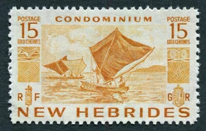 NEW HEBRIDES 1953 15c yellow-ochre SG70 mint MH FG Outrigger Sailing Canoes #C01 - Picture 1 of 1