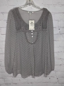 Daniel Rainn Gray Lace Front Long Balloon Sleeve Tunic Blouse With Tank Size M - Picture 1 of 9