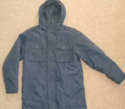 Chaqueta utilitaria antigua azul marino con cremallera con capucha para jóvenes niños grande 10/12 forrada de vellón Foto 1 de 4