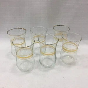 Set of 6 Vintage Turkish Tea Glasses Cups Gold Rings and Trim Pasabahce Style - Picture 1 of 6