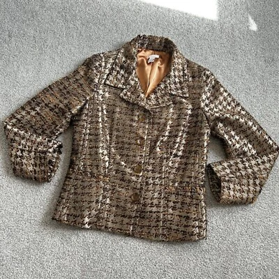 - Blazer Corto Chico’s Dorado Pata de Gallo Tweed Cócteles Formales Talla 1 o EE. UU. 8 Foto 1 de 4