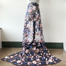 3D Pink Flower Tulle Lace Fabric Venice Black Mesh Gauze DIY Wedding Dress