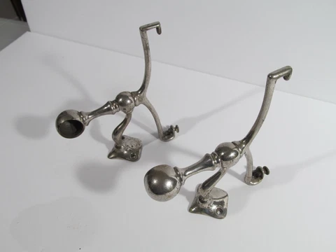Lot of 2 Antique Bathroom Glass Shelf Towel Bar Rod Brackets Nickel Art Brass Co Cover