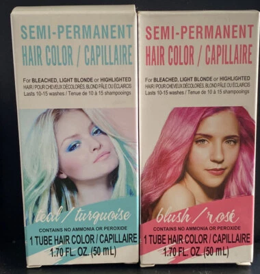 2 SEMI PERMANENT HAIR DYE COLOR Lot of 2 TURQUOISE AND ROSE Adults /Teens $15.99 - Image 1 of 4