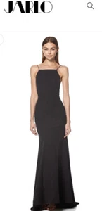NWT JARLO Black Noelle Lace Trim Fluted High Low Evening Dress Gown Size 10 - Picture 1 of 8