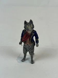 Antique Cold Painted Vienna Bronze Cat With Blue Coat & Mop in Hand - Picture 1 of 7