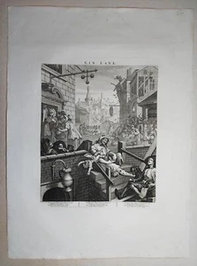 Stampa antica old print William Hogarth Gin Lane Heath edition 1822 - Bild 1 von 3