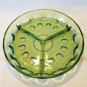 Vintage Indiana Glass Green Thumbprint Kings Crown 3 Way Divided Relish Dish - Picture 1 of 4